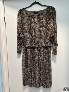 Nine West Black and Tan Long Sleeve Patterned Dress